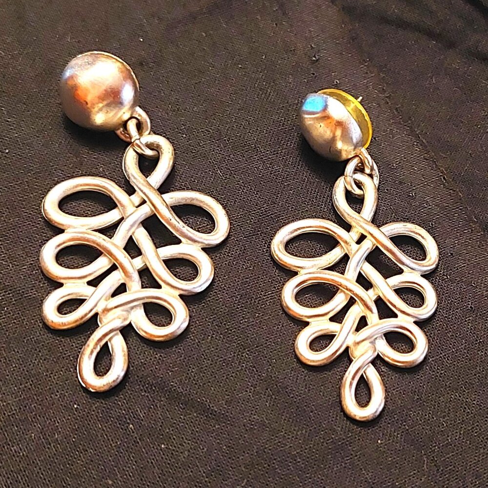 Silver Fashion Abstract "Tree" Pierced Earrings- stunning!